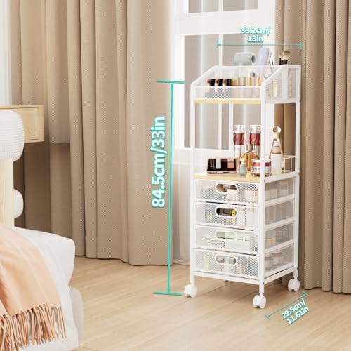 HapiRm Rolling Cart Makeup Organizer - Metal Makeup Cart with Wheels and Drawers for Small Spaces & Messy Vanities, Space-Saving Beauty Cosmetics Cart Storage Cabinet Stand for Perfume Hair Tools - Image 3