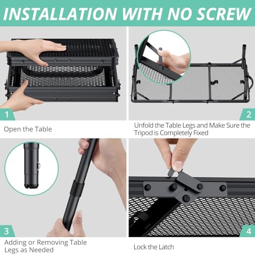 VINTEAM Folding Grill Table with Mesh Top, 3 Adjustable Heights, Lightweight Portable Camping Table, Black Aluminum Alloy BBQ Picnic Table for Outdoor Cooking, Tailgating, Beach, RV & Backyard - Image 5