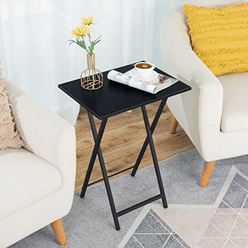HOOBRO Folding TV Tray Tables, Set of 2 Side Tables for Small Space, Industrial Snack Desk for Eating at Couch, Stable Metal Frame, Easy Assembly, Space Saving, Black BK25BZ01 - Image 4
