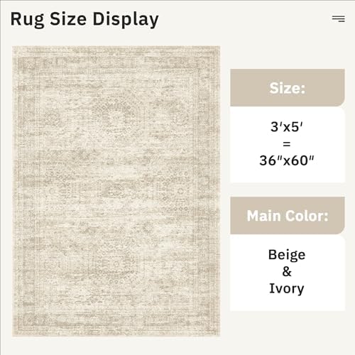 Soalmost 3x5 Rugs Non-Slip, Small Washable Kitchen Entryway Area Rug Beige - Image 3