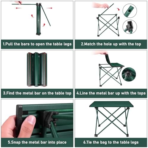 Tesouro Portable Camping Table,Folding Side Table Aluminum Top for Outdoor Cooking, Hiking, Travel, Picnic (Blackish Green-Medium) - Image 5