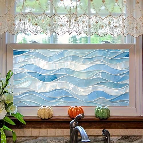 HOMETITUTE Blue Wave Mosaic Privacy Window Film 39.3x17.7 Inch PVC - Image 2