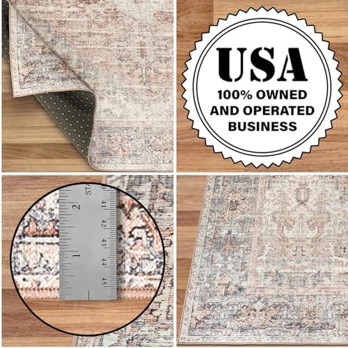 ReaLife Rugs Machine Washable Area Rug - Living Room Bedroom Bathroom Kitchen Entryway Office - Padded Low Pile Stain Resistant Premium - Boho Farmhouse Vintage - Lyle - Gray Ivory Blush 4' x 6' - Image 4