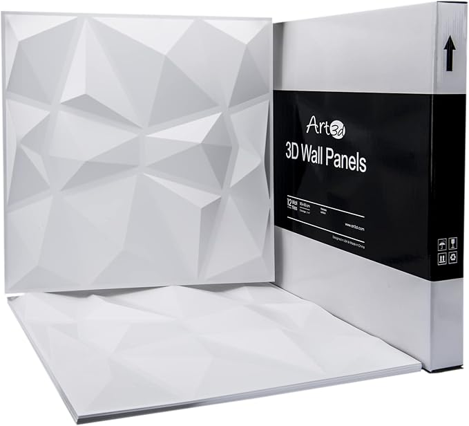 Art3d 12 Pack 3D Diamond Design Wall Panels 19.7"x19.7" PVC Panel for Interior Wall Decor Living Room, Office, TV Background, Snow White - Image 3