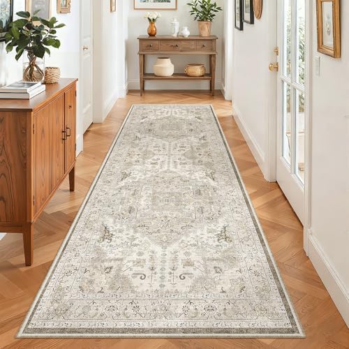 Madane Hallway Runner 3x8, Kitchen Rugs Washable Entry Rug, Ivory/Brown - Image 3