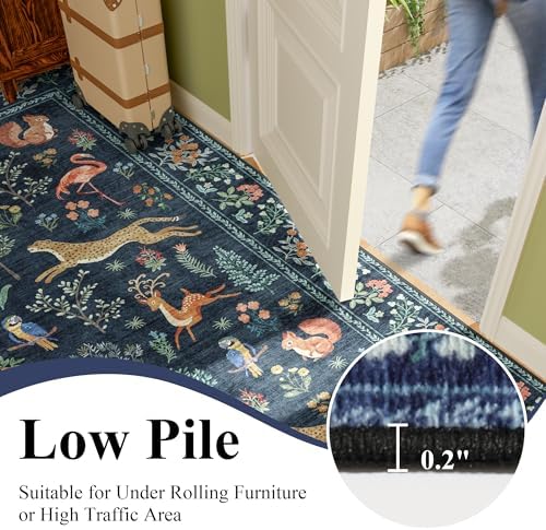 DUKINO 2x12 Washable Runner Rug, Non Slip Animal Rug for Kitchen Navy Blue - Image 6
