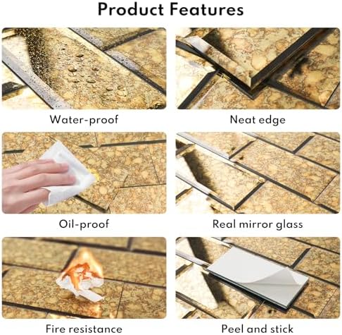 Lovdeco Peel and Stick Beveled Gold Antique Mirror Tile Subway Mirror Glass Backsplash 3x6 Inch for Kitchen Bathroom Wall (40 Pcs, 5 SQ.FT.) - Image 5