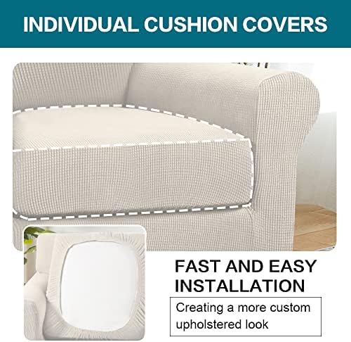 Turquoize 2 Piece Chair Covers for Living Room Armchair Couch Cover with Individual Cushion Covers Furniture Cover for Chairs Feature Jacquard Fabric (Chair, Ivory) - Image 5