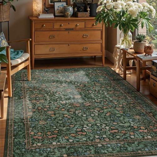 Rugxara Green Floral Area Rugs 5x7 Washable Rug for Living Room Bedroom by Rugxara