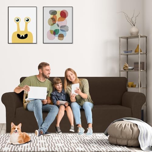MAXIJIN Stretch Oversized Couch Covers for 3 Cushion Couch (91"-110"), 1-Piece Large Sofa Cover Slipcover Furniture Protector for Kids,Dogs (Extra Large, Diamond Pattern Coffee) - Image 2
