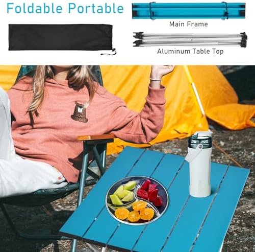 Tesouro Portable Camping Table,Folding Side Table Aluminum Top for Outdoor Cooking, Hiking, Travel, Picnic (Blue-Large) - Image 5