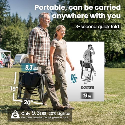 FUNDANGO Oversized Folding Chairs for Outside, Fully Padded Camping Director Chair for Adults, Support 450lbs Portable lawn chairs with Side Table, Side Pockets for outdoor Camp, Picnic, Lawn, Concert - Image 5