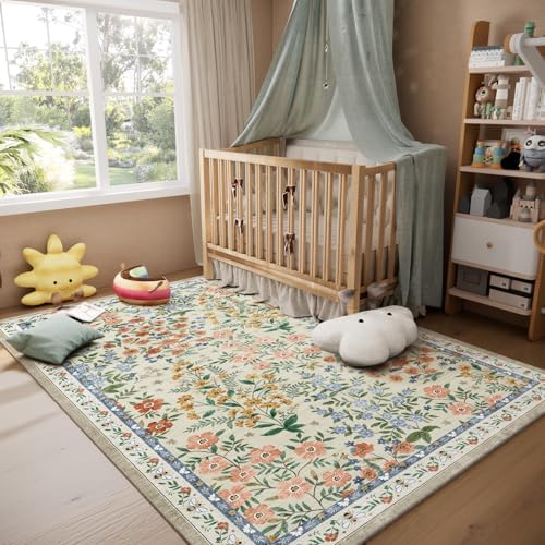 Machine Washable Rugs for Living Room: 5x7 Area Rugs for Bedroom Vintage Stain Resistant Non Slip Low Pile Soft Carpet Rugs for Entryway Kitchen Dining Room Farmhouse Kids Room Nursery - Image 6