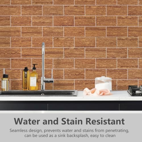 STICKGOO 10-Sheet Backsplash Peel and Stick Subway Tile(Thicker Design, Faux Red Travertine) - Image 2