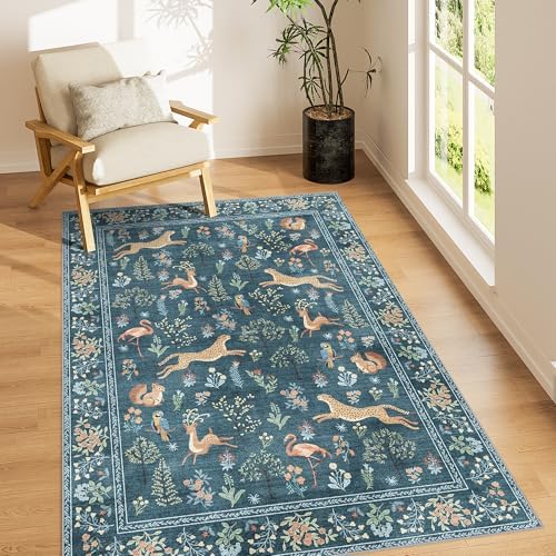 DUKINO 4x6 Area Rug, Non Slip Animal Washable Rug for Living Room, Blue by DUKINO