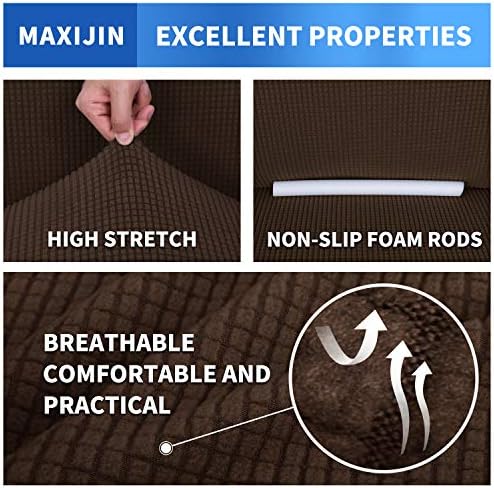 MAXIJIN Super Stretch Couch Cover for 3 Cushion Couch, 1-Piece Universal Sofa Covers Living Room Jacquard Spandex Furniture Protector Dogs Pet Friendly Fitted (Large, Coffee) - Image 5