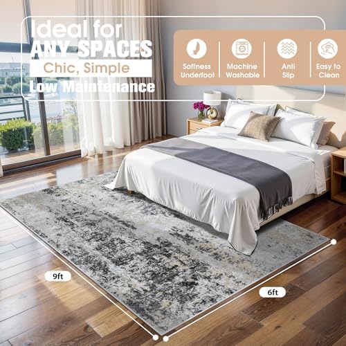 6x9 Area Rugs for Living Room Washable Bedroom Dining Room Black Grey Gold - Image 2
