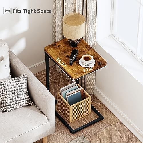 QEEIG C Shaped Side Table Set of 2 Living Room Sets Couch Tray Tables Small Farmhouse 11.8 inch Width, Rustic Brown (017A-30BN) - Image 2