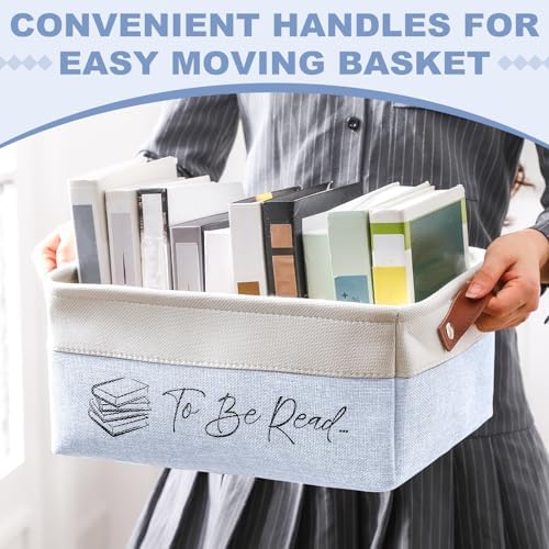 Marsui 1 Pcs TBR Basket Book Storage Bin Bookish Gifts, Blue White - Image 3