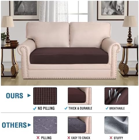 H.VERSAILTEX Super Stretch Individual Seat Cushion Covers Sofa Covers Couch Cushion Covers Slipcover Sets Thick Jacquard Textured Twill Fabric (1 Piece Loveseat Cushion Cover, Chocolate) - Image 2