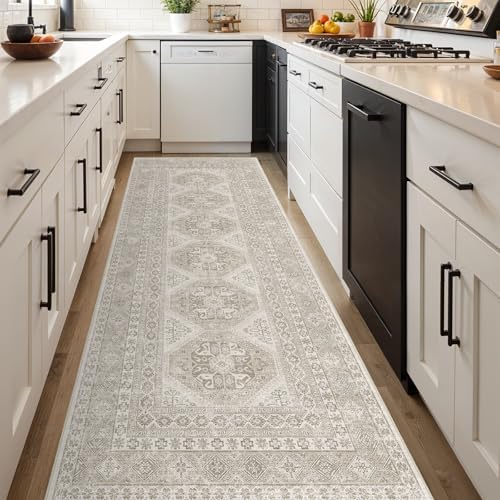 Ksrau 3x10 Runner Rug Washable Vintage: Non Slip Hallway Runners Beige - Image 2