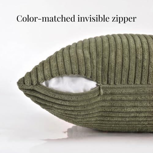 Fancy Homi 2 Packs Olive Green Euro Decorative Throw Pillow Covers 26x26 Inch for Living Room Couch Bed, Rustic Farmhouse Boho Home Decor, Soft Corss Corduroy Patchwork Textured Cushion Case 66x66 cm - Image 3