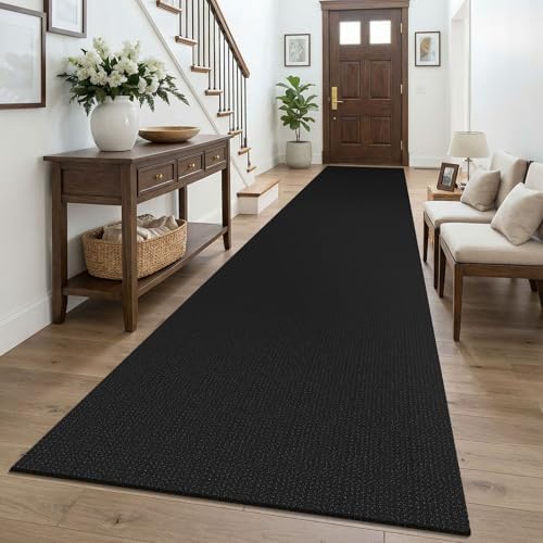 KOZYFLY Black 3x16 Runners Rugs for Hallway, Extra Long Washable Runner Rug, Woven Non Slip Kitchen Runner, Cotton Entryway Rug, Floor Carpet for Entry, Aisle, Hall, Black/Dark Grey by KOZYFLY