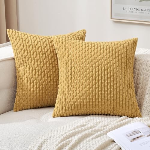 MIULEE Decorative Throw Pillow Covers 18x18 Gold Textured Corduroy by MIULEE