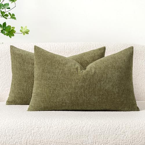 MIULEE Soft Chenille Lumbar Throw Pillow Covers Olive Green 12x20 Inch by MIULEE
