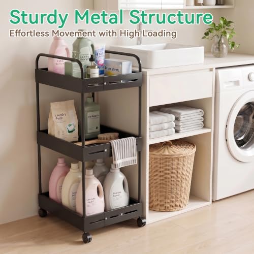 3 Tier Expandable Rolling Storage Cart, Rolling Utility Cart with Wheels - Image 5