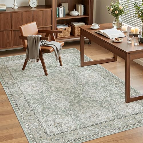 Soalmost 3x5 Rugs, Small Washable Kitchen Entryway Area Rug Green/Brown - Image 3