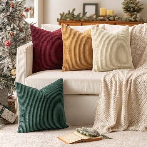 MIULEE Corduroy Decorative Throw Pillow Covers Christmas Red Green 18x18 - Image 2