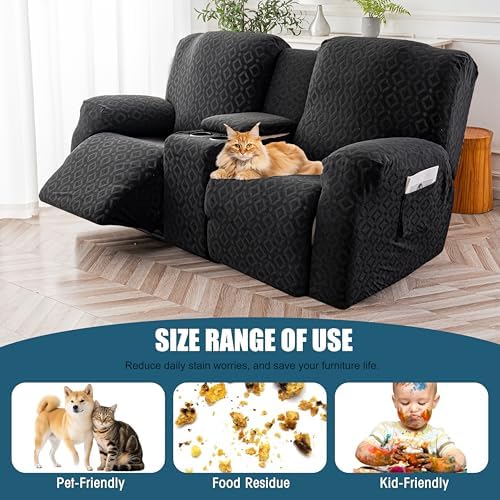 Genina Waterproof Recliner Loveseat Cover,2 Seat with Console,Black - Image 6