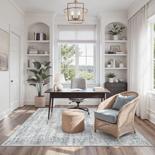 Soalmost 3x5 Rugs Non-Slip, Small Washable Kitchen Entryway Area Rug Grey - Image 2