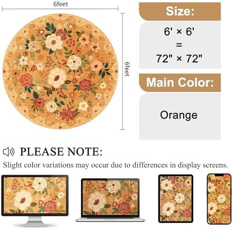 DUKINO 6ft Round Rug, Soft Washable Circle Rug for Bedroom Non Slip, Orange - Image 2