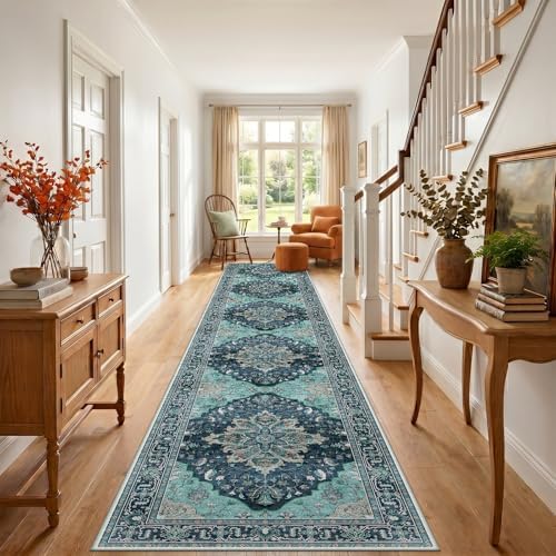 RELEANY Washable Area Rug, Runner 3'x20', Teal - Image 2