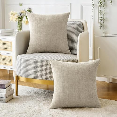 MIULEE Soft Chenille Throw Pillow Covers Light Taupe 20x20 Inch Pack of 2 - Image 2