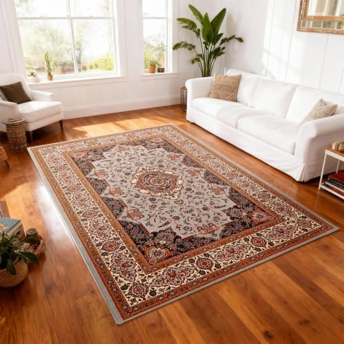 Hanples 5x7 Area Rugs for Living Room, Washable Rug Vintage Floral, Orange by Hanples