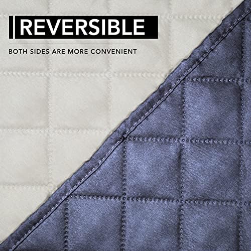 Easy-Going Reversible Couch Cover, Oversized Recliner, Dark Blue/Ivory - Image 5