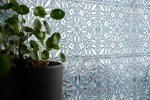 Main Street Peel and Stick Wallpaper Tiles, Blue & Silver Leaves, 24-Pack - Image 5