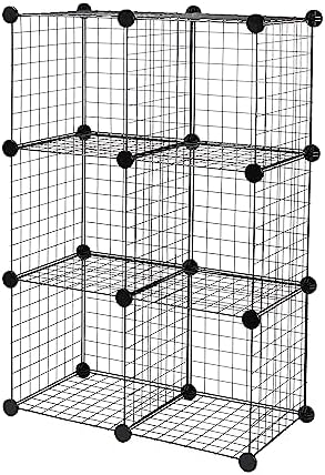 Amazon Basics 6-Cube Wire Grid Stackable Storage Organizer, Metal Shelving Unit, No-Tool Assembly, 26"W x 38"H x 12.6"D, Black by AmazonBasics