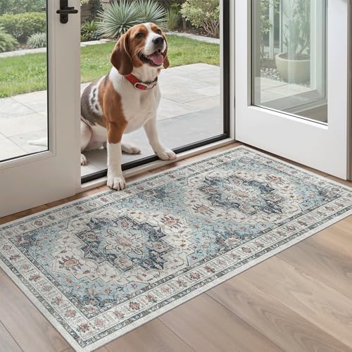 Madane Washable Area Rug 2x4, Small Entryway Rugs Non-Slip, Blue - Image 2