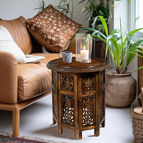 COTTON CRAFT Solid Wood End Table - Hand Carved Folding Accent Side Table - Image 5