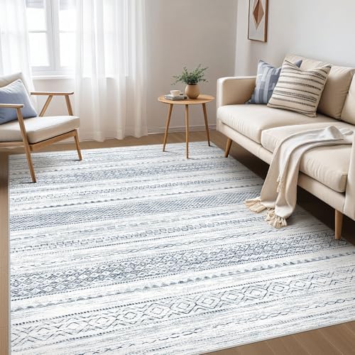 Nakagishi Boho 5x7 Area Rug Living Room Rugs Machine Washable White Blue by NakagishiAreaRug