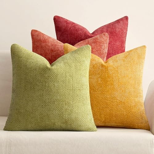MIULEE Soft Decorative Chenille Fall Pillow Covers Rust Yellow Green 18x18 by MIULEE