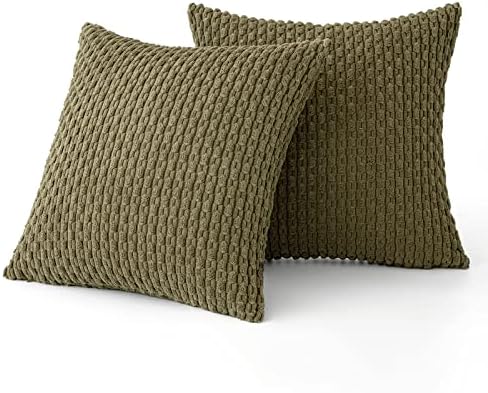MIULEE Decorative Throw Pillow Covers 20x20 Olive Green Textured Corduroy - Image 6
