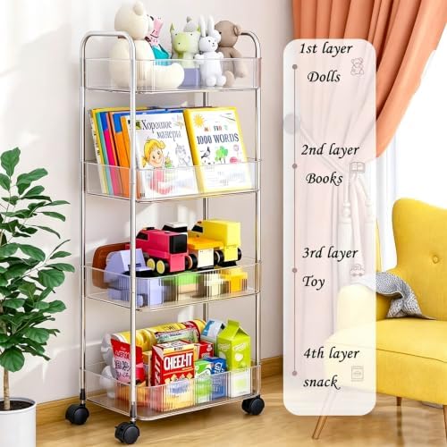 4-Tier Clear Utility Rolling Cart with Wheels for Kitchen & Bathroom - Image 3