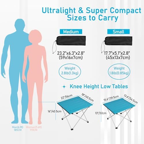 Tesouro Portable Camping Table,Folding Side Table Aluminum Top for Outdoor Cooking, Hiking, Travel, Picnic (Blue-Large) - Image 2