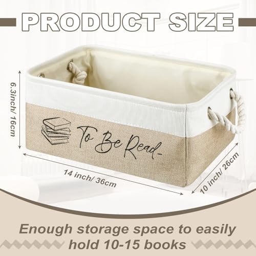 Marsui 1 Pcs TBR Basket Book Storage Bin Bookish Gifts, White and Beige - Image 2