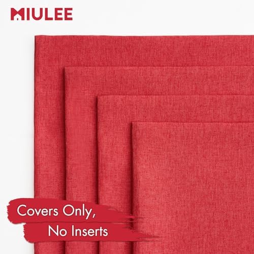 MIULEE Pack of 4 Decorative Outdoor Throw Pillow Covers Linen Waterproof Pillow Covers Summer Farmhouse Cushion Cases for Patio Garden Tent Balcony Couch Sofa 18x18 Inch Red - Image 5